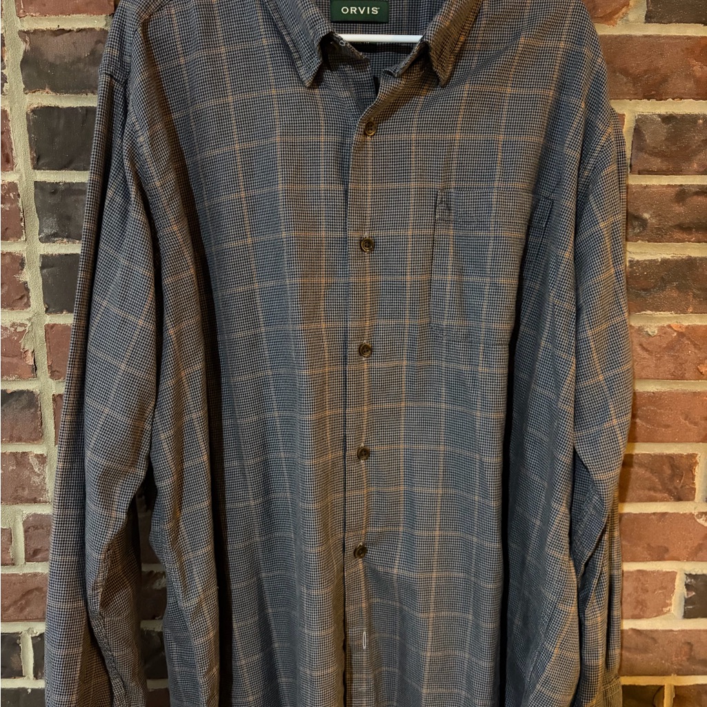 Orvis Men's Blue And Brown Plaid Button-Down Shirt